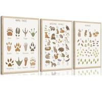 Animal Tracks Wall Art Woodland Animals ABC Wall Decor Alphabet Numbers Educational Posters Prints Nursery Pictures Toddler Learning Paintings Artwork for Classroom Kids Home Decoration