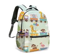 Animal Train Backpack 40cm All-over Print Cartoon Rainbow Rucksack for Kids Colorful Lion Elephant Giraffe Flamingo Monkey Durable School Bag (05)