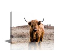 Animal Wall Decor for Living Room Highland Cow Paintings Animals Highland Cattle Pictures 1 Piece Canvas Wall Art Nature Landscape House Decor Posters and Prints Framed Ready to Hang 36x24 in