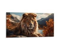 Animal Wall Decor Poster, Lions in Mountains And River Framed Canvas Wall Art for Bathroom Kid's Room, Funny Autumn Artworks, Thanks Giving Gifts, 20x40CM