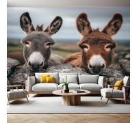 Animal Wall Murals for Living Room Two Cute Donkeys 3D Print Photo Wallpaper Luxury Design Modern Non-Woven Wall Mural Sofa TV Kids Bedroom Decoration 200 x 140cm