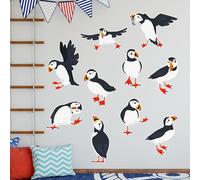 Animal Wall Sticker - Set of Ten Puffins Decal Wall Art (60cm Width x 30cm Height)