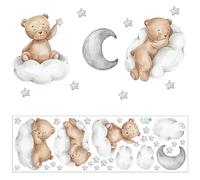 Animal Wall Stickers Teddy Bear on The Cloud Wall Decals Clouds Stars Moon Removable Wall Decor Decoration for Home Baby Nursery Kids Bedroom Living Room Walls Doors Bathroom Windows Cupboards (01)