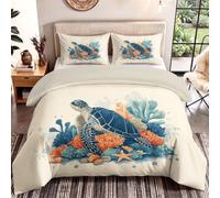 Animal Warm Vintage Duvet Cover Set Soft Breathable Sea Turtle Botanical Starfish Bedding Set Super Soft With Pillowcases Durable & Easy Care Kids & Teens Bedroom Decor
