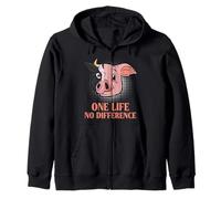 Animal Welfare ONE LIFE NO DIFFERENCE Funny Animal Rights Zip Hoodie