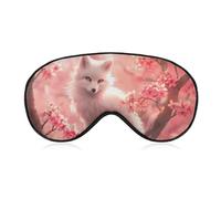 Animal White Fox On Cherry Flowers Sleep Eye Mask Light Blocking Eye Cover Blindfold with Adjustable Strap for Women and Men