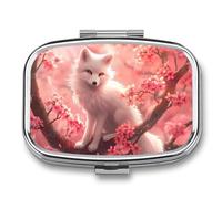 Animal White Fox On Cherry Flowers Travel Pill Box Portable Pill Organizer Medical Box Pill Case Pill Container for Men Women