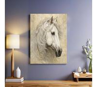 Animal white horse Canvas Wall Art 50 x 40 cm Beige Poster Framed Print for Living Room Bedroom Home Decoration