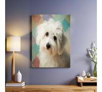 Animal White Puppy Canvas Wall Art 40 x 30 cm Framed Poster Print Modern Pet Picture Ready to Hang for Living Room Bedroom Home Decor