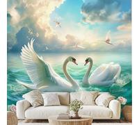 Animal White Swans Wall Paper Swan Bird Self-Adhesive Wallpaper 250x175 cm Lake Rose Non-Woven Wall Stickers for Living Room Bedroom Mural Decoration Removable Poster ad70q
