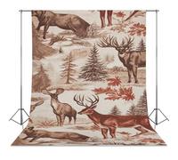 Animal Wilderness Bear Deer Backdrop Background for Photography High Density Polyester Fabric Background Banner Seamless Photo Booth Prop Backdrop 56"x118" for Birthday Party Decor Photoshoot Banner P