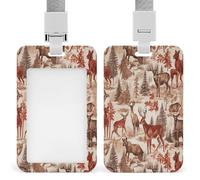 Animal Wilderness Bear Deer ID Badge Holder Waterproof Card Protector Push-Pull Slot Work ID Card Holder with Lanyard Personalized Detachable Card Holders for Office Corporate Use