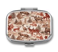 Animal Wilderness Bear Deer Pill Box 2 Compartment Decorative Metal Pill Case for Pocket Or Purse Travel Portable Medicine Box Pill Container Organizer for Vitamins Fish Oils Supplements