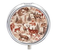 Animal Wilderness Bear Deer Small Pill Case Round Weekly Pills Organizer with Mirror 3 Compartments Portable Travel Daily Pills Container Cute Pill Box for Fish Oil Supplement