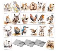 Animal Wildlife Everyday Greeting Card Multipack, Set of 20 Cards, Featuring Charming Watercolour Animal Paintings, For Birthday, Just Because, Anniversary, Thank You - Blank Inside with Envelopes