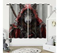 Animal Window Curtain Blackout Wolf Warrior In Red Robe UV Protection Thermal Insulation Window Drapes With Grommet Curtains for Living Room Windows Bedroom Study W117 x L229 CM 2 Panels