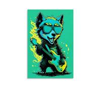Animal Wolf Playing Guitar Rock Music Art Poster Poster Vintage Art, Wall Canvas, Decoration Aesthetic, Living Room, Kids Room Dormitory, Cafe, Bathroom, Suitable for Bedroom, Gym, Cool Classic 08x12i