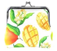 Animal Women's Cute Coin Purse Leather Kiss Lock Watercolor Yellow Mango Fruits White Money Change Pouch Girls, Watercolor Yellow Mango Fruits White, Classic