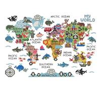 Animal World Cross Stitch Kit Partial - 14CT Counted Embroidery, 40x53cm Jungle Safari DIY for Kids