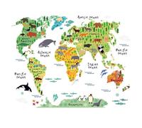 Animal World Map, Easy Peel & Stick, 1 Set, Landmarks World Map, Large Learning Sticker, Decorative, for Boys, Girls, School, Classroom, Childcare Centers, Playroom, Library, Nursery, Home