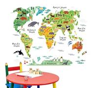 Animal World Map, Large Learning Sticker, Educational Animal Landmarks Wall Decal, Interactive Wall Art for Boys, Girls, School Classrooms, Childcare Centers, Playrooms, Libraries, Home, Living Room