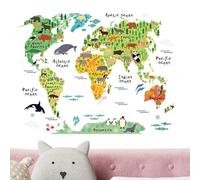 Animal World Map Stickers, Large Learning Wall Stickers Educational Geography Wall Decoration Sturdy Removable Kids Room Decor Classroom Homeschooling Playroom Library Nursery Home Living Room Bedroom