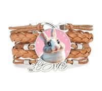 Animal Woven Big Eyes Rabbit Love Adjustable Leather Braided Bracelet Brown