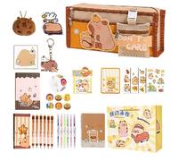 Animal Writing Set for Children, Cute Capybara Pencil Case, Cartoon Pencil Case with Compartments, Multi-Layer Pencil Case, Back to School Supplies, Includes Pencil Case, Notebook, multicoloured, 1