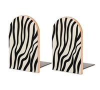 Animal Zebra Print Bookend Premium Wood + Metal L Shape Decorative Book Ends Book Support for Bookshelf Desktop Classroom Room Kitchen Home