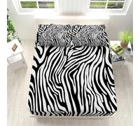 Animal Zebra Print Fitted Sheet Double 56x80 inch All-around Elastic Deep Pocket Bedsheet 12inch, Black White Double Bed Fitted Sheets - Shrinkage and Fade Resistant Bottom Sheet - Soft Microfiber