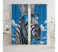Animal Zebra With Sunglasses Thermal Insulated Curtains Blue Grommet Eyelet Curtains,Blackout Noise Reducing Windows Drapes for Nursery Living Room 36” W x 84” L x 2 Panels