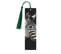 Animal Zebra Wooden Bookmarks 5 Pcs,Handmade Double-Sided Printed Book Marks Page Markers with Dark Green Tassels Book Accessories Gift for Book Lovers Women Men