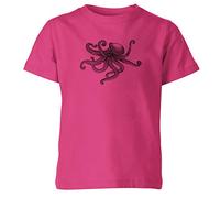 Animal Zentangle Patterns Octopus Kids T-Shirt Handmade Tattoo Doodle Tee Top Heliconia 9-11 Years