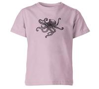 Animal Zentangle Patterns Octopus Kids T-Shirt Handmade Tattoo Doodle Tee Top Light Pink 9-11 Years