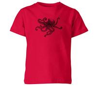Animal Zentangle Patterns Octopus Kids T-Shirt Handmade Tattoo Doodle Tee Top Red 9-11 Years