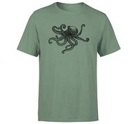 Animal Zentangle Patterns Octopus Mens T-Shirt Handmade Tattoo Doodle Tee Top Military Green M