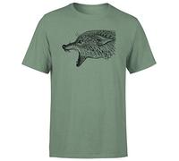 Animal Zentangle Patterns Tribal Wolf Mens T-Shirt Handmade Tattoo Doodle Tee Military Green M