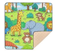 Animal Zoo Giraffe Elephant Monkey Large Sturdy Foldable Baby Play mat for Floor Cozy Breathable Foldable Playroom Activity Mat for Babies Infants Toddlers, 50'' x 50''alfombras para