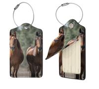 Animales Horses Luggage Tag for Suitcase PU Leather Suitcase Tag with Stainless Steel Loop and Address Card Baggage Tags Cute Bag Name Travel Tags ID Labels for Women Men 1 PC