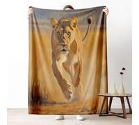 Animalistic Lion Sherpa Fleece Blanket Motion Effect Flannel Throw Blanket Soft Golden Yellow Plush Blanket for Bed Sofa, Warm Winter Bedding for Adults, 220x240 cm