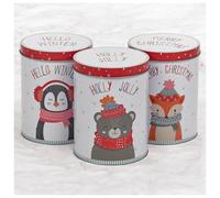 URBN-CHEF 3 pc Christmas Storage Tin Set - 1L Containers for Biscuits, Coffee, Sugar, Tea & Condiments