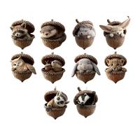 Animals Acorn Christmas Tree Decorations | 2D Acrylic Charm Decoration,10 Pieces Animal Pattern Christmas Baubles | For Family Friends Car Interior Mirror Wall Door Winter Party