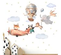 Animals Airplane Wall Stickers for Nursery: Baby Kids Bedroom Wall Decals - Aircrafts Hot Air Balloon Elephant Fox Giraffe Monkey