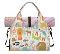 Animals Alphabet Letter Sports Duffel Bag for Women Men Animals Weekend Overnight Bag with Shoe Compartment Shoulder Tote Luggage Bag for Yoga Gym Travel