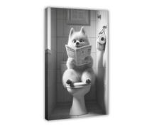 Animals And Dogs in The Restroom Reading Newspapers And Posters Perfect for Living Rooms, Bedrooms, Corridors, And Offices Black And White Poster8 Canvas Poster Bedroom Decor Landscape Office Room Dec