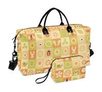 Animals and Floral Plaid Yellow Large Bag Weekender Overnight Bag Large Gym Bag with Toiletry Bag for Trekking Large Capacity