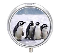 Animals and Snowfield Pill Case 3 Compartment Portable Pill Box Daily Round Pill Organizer for Pocket Purse Daily Medicine Container to Hold Vitamins Fish Oil Travel Gifts