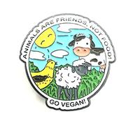 Animals Are Friends Not Food! Go Vegan! Metal Meatless Enamel Farm Environment Pin Badge