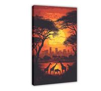 Animals at Sunset Canvas Poster Wall Art Decor Print Picture Paintings for Living Room Bedroom Decoration 08x12inch(20x30cm)