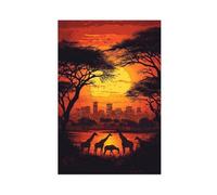 Animals at Sunset Canvas Poster Wall Art Decor Print Picture Paintings for Living Room Bedroom Decoration 20x30inch(50x75cm)